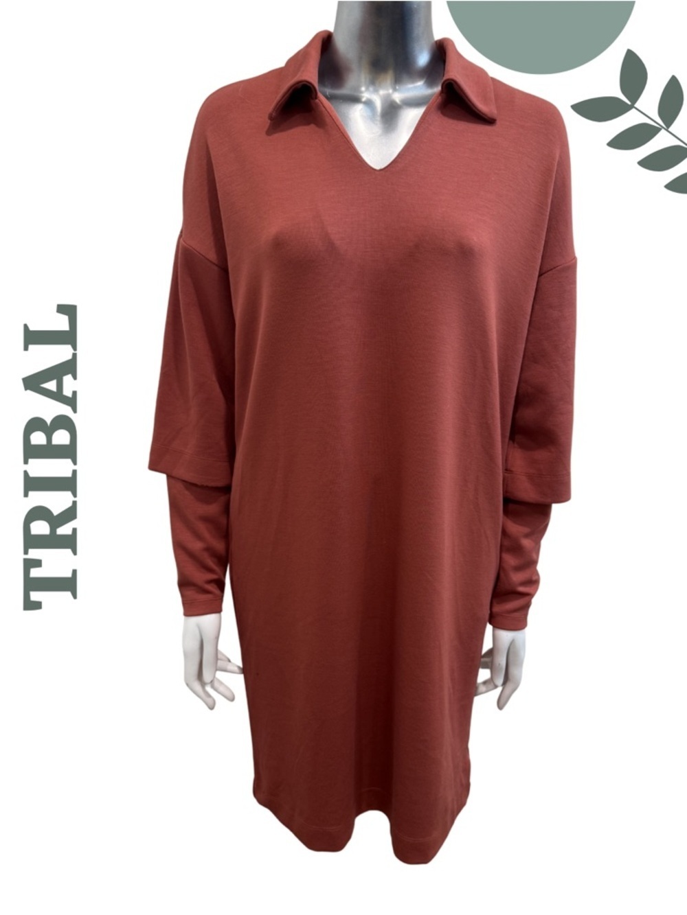 Tribal Mahogany Collared Pocket Dress Small Stretch - Picture 3 of 9